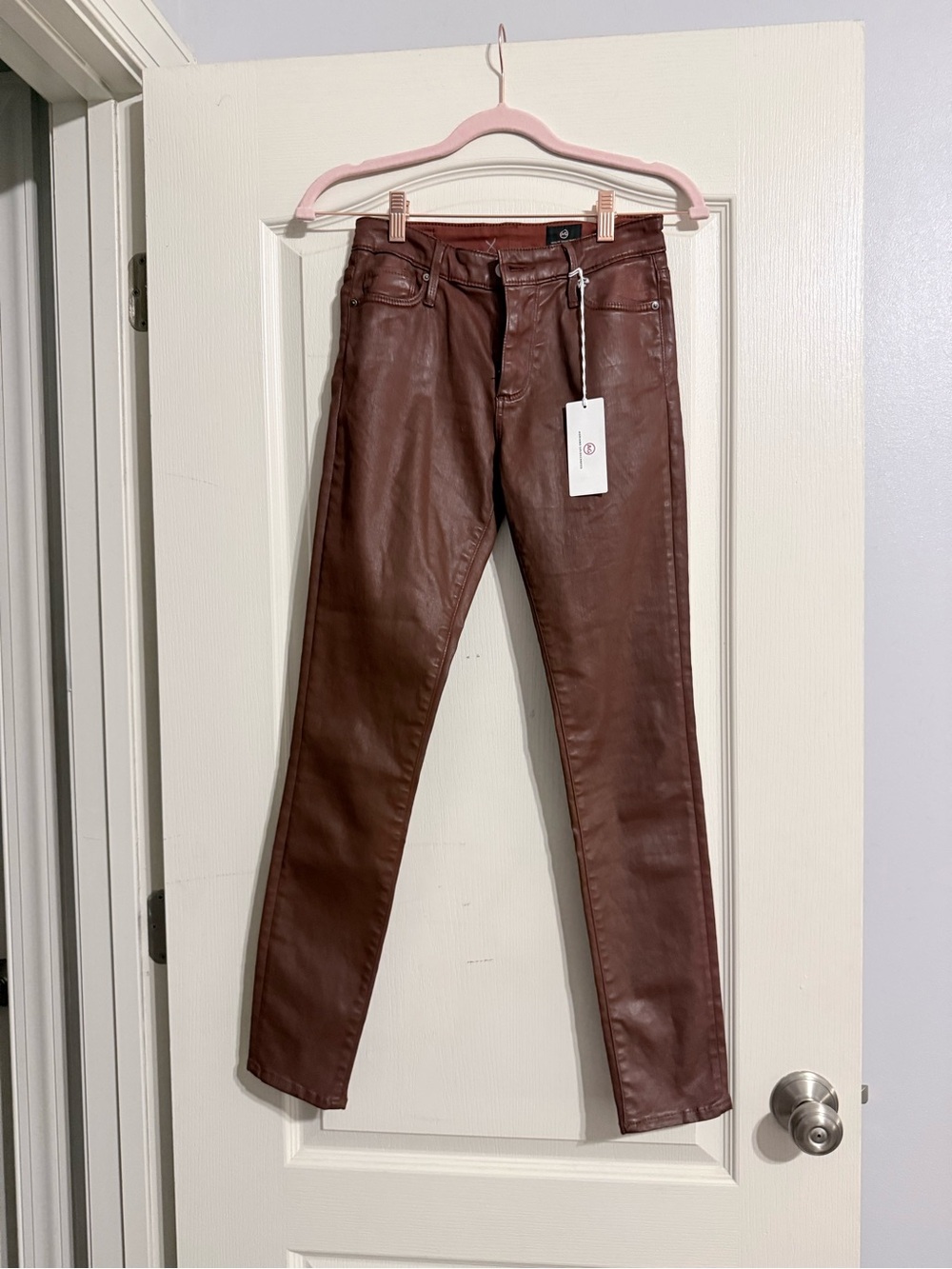 AG Adriano Goldschmied Leather-look Skinny Pants in Rust Brown - Picture 2 of 4